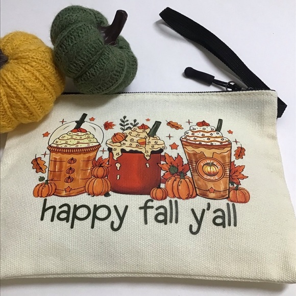 Fall Pumpkin Spice Latte Coffee Cosmetic Bag Canvas Zip Happy Fall Y’all NEW - Picture 11 of 11